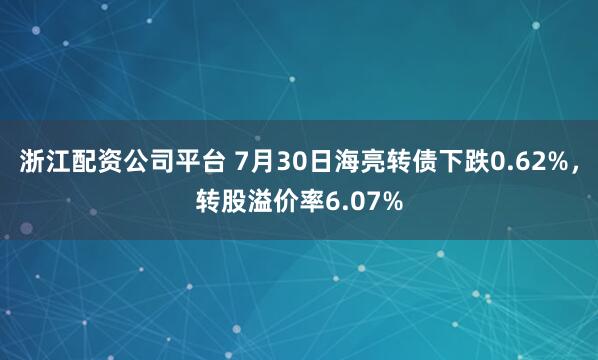 浙江配资公司平台 7月30日海亮转债下跌0.62%，转股溢价率6.07%
